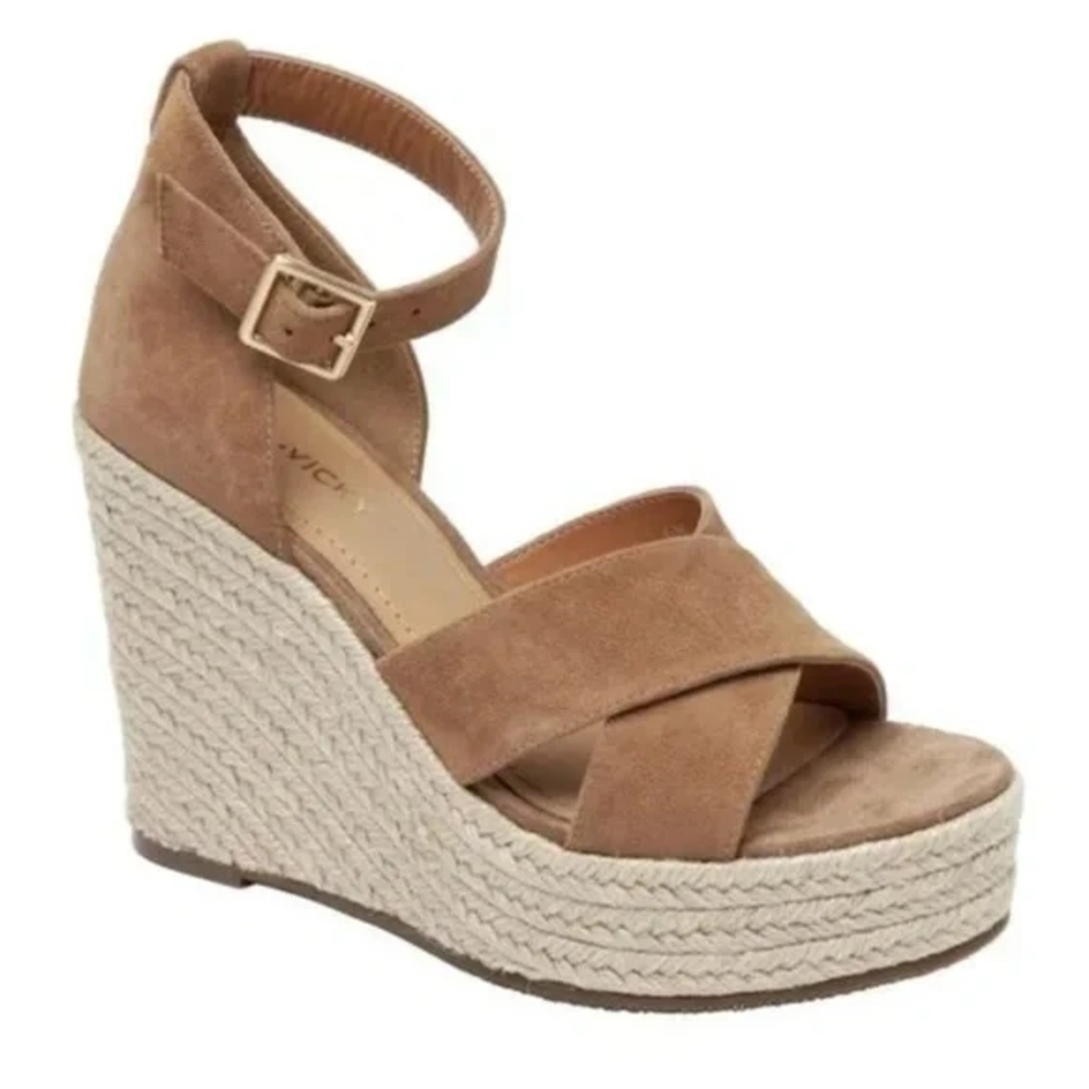 Lisa Vicky Gemini-V Tan Espadrille Wedge Sandals with Ankle Strap